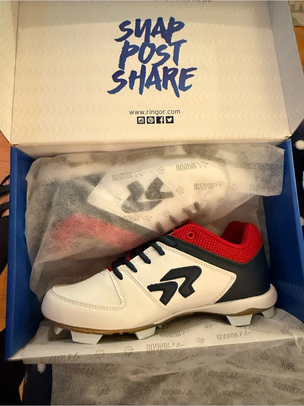 Women’s Red, White, and Blue Ringor Plastic Softball Cleats